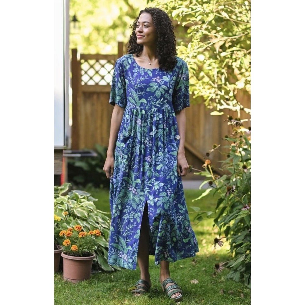 NWT April Cornell Milkweed Dress Cobalt Floral Dress Pockets Women's Size XL